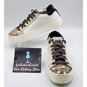 P448 X Women's White Beige You Can Surf Later Low Top Sneakers Sz 7.5 (38) 2858